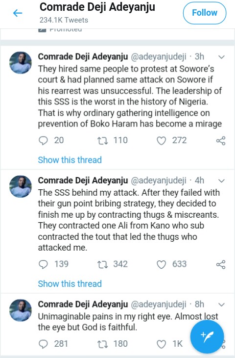 Deji Adeyanju's post on Twitter