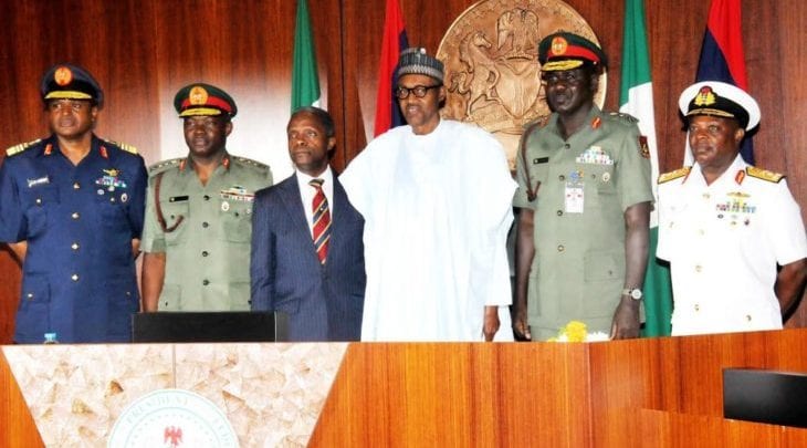 Nigerian service chiefs with president Buhari