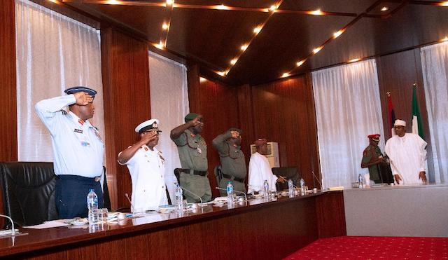 Security chiefs with Buhari on Friday