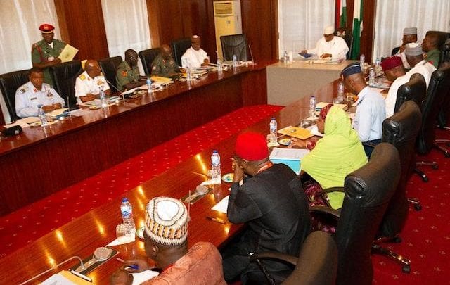 Security chiefs with Buhari on Friday