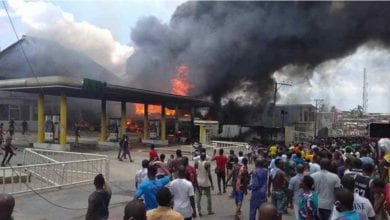 JUST IN: Nigerians react as fire guts NNPC station in Lagos