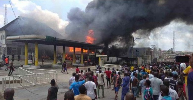 JUST IN: Nigerians react as fire guts NNPC station in Lagos