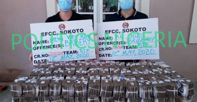 efcc arrests two chinese men over N100 million cash bribe