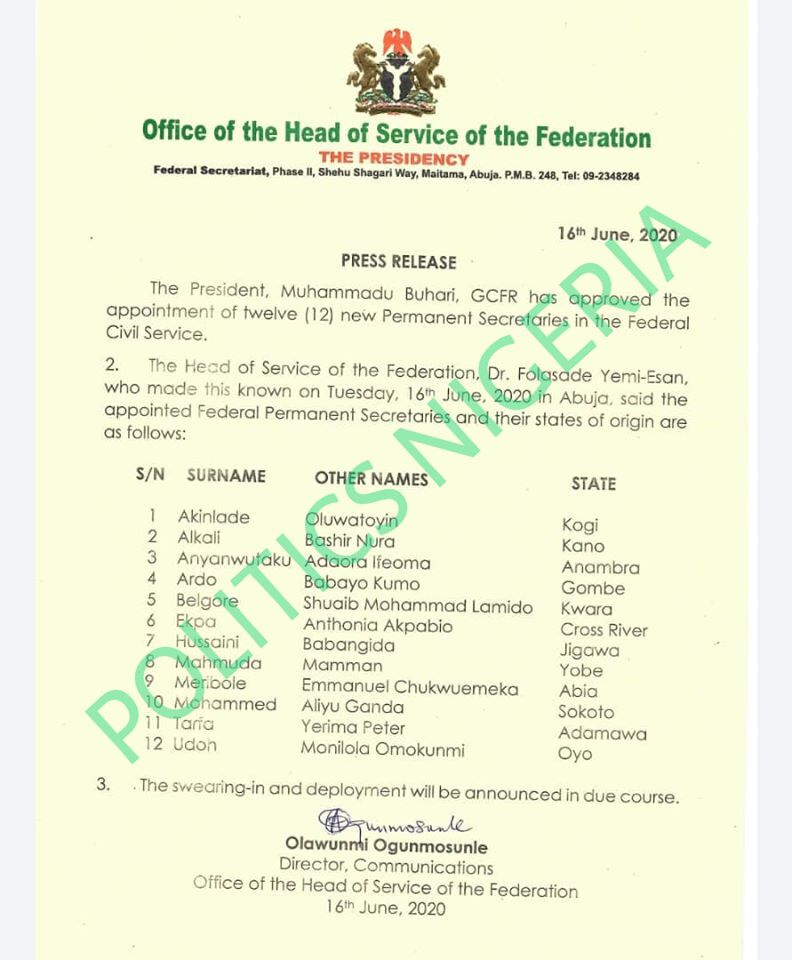 BREAKING: President Buhari makes 12 New Appointments 