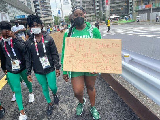 BREAKING: Disqualified Nigerian athletes at Tokyo Olympics stage protest