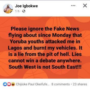 “I was not attacked by hoodlums” – Joe Igbokwe