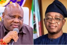 Side-by-side photo showing Osun State Governor Ademola Adeleke and former Governor Gboyega Oyetola