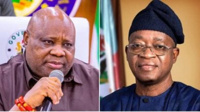 Side-by-side photo showing Osun State Governor Ademola Adeleke and former Governor Gboyega Oyetola