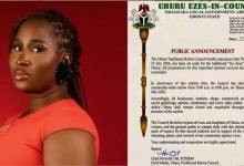 Mary Habila; Letter From Ebonyi State Traditional Rulers Council