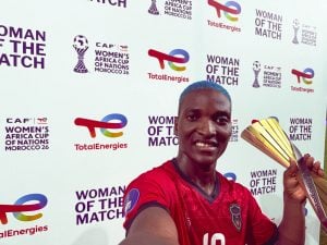 Temwa Chawinga's stunning performance earns her the TotalEnergies Woman of the Match award. Credit: X/CAFWomen