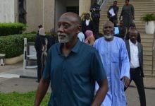 Suspected coup plotters arrive at the Federal High Court in Abuja for proceedings on April 22, 2026. Credit: AP Photo/Gbemiga Olamikan