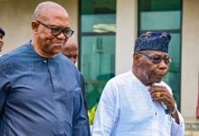 Nigeria Democratic Congress presidential candidate, Peter Obi, met with former President Olusegun Obasanjo. Credit: X/Esther Umoh