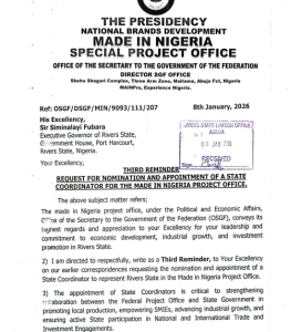 Request for Appointment of State Coordinator Letter to Rivers State Government 