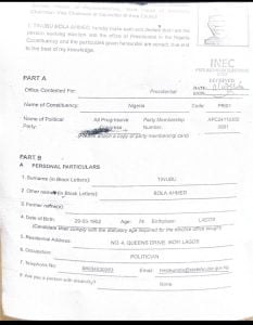 The Independent National Electoral Commission (INEC) has published the personal particulars of candidates nominated for the 2027 presidential and National Assembly elections, with President Bola Tinubu's nomination documents showing that the sections for his primary and secondary education were left blank.