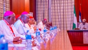 President Bola Ahmed Tinubu received on a courtesy visit , the Catholic Bishops Conference of Nigeria led by Bishop Matthew Man-Oso Ndagoso , the Archbishop of Kaduna and President of CBCN at the the State House
