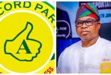 Accord party logo and Bola Oyebamiji