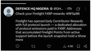 Last tweet on Defence HQ account