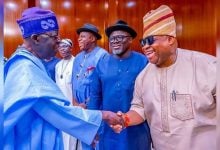 Bola Tinubu Shakes Hand With Ademola Adeleke