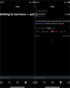 Screenshots showing the post before and after deletion