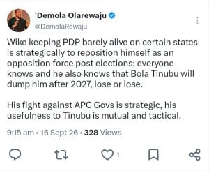 Wike Knows Tinubu Will Dump Him After 2027 — Demola Olarewaju