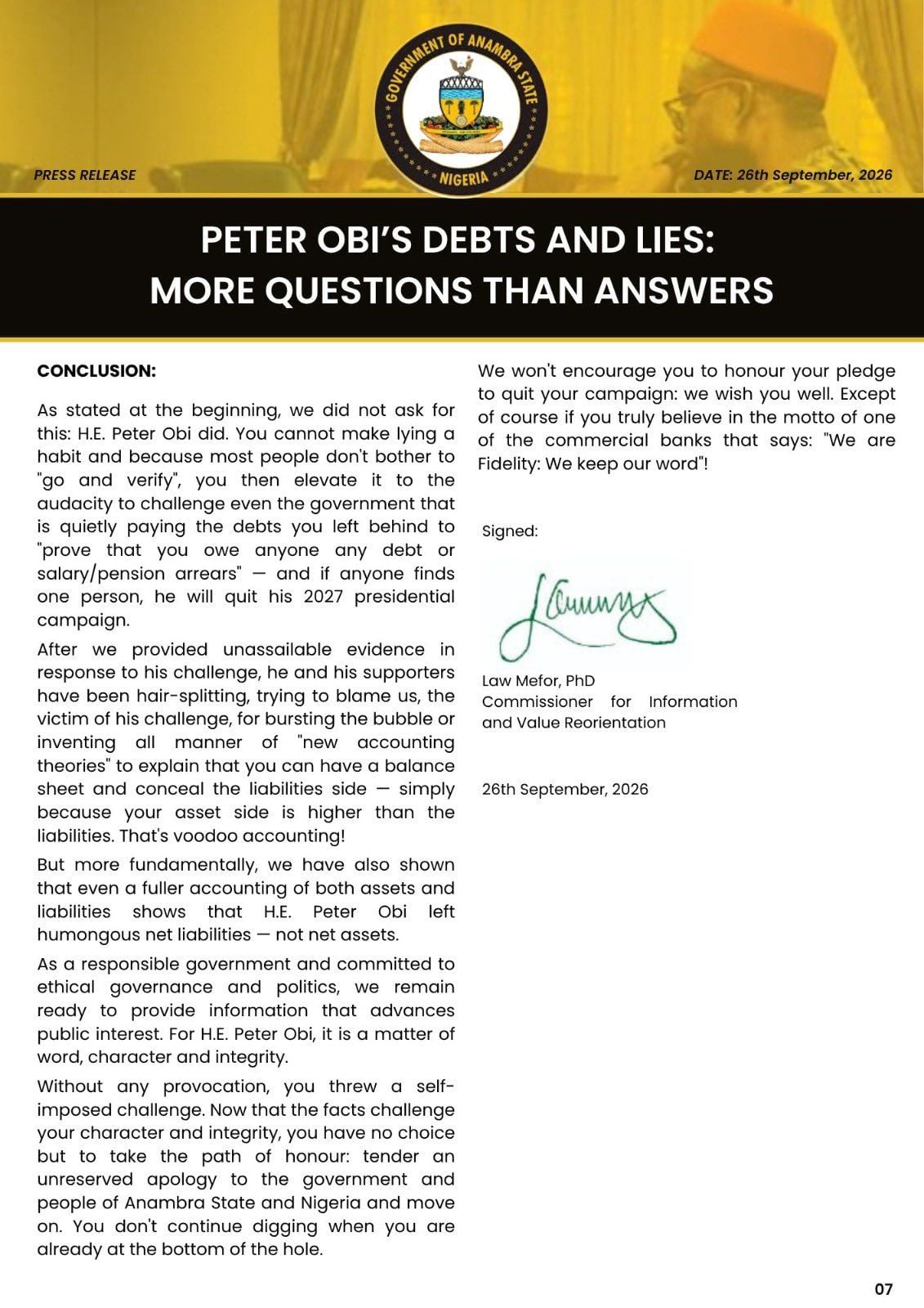 Anambra Govt Replies Obi, Releases Fresh Details on Liabilities