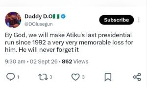 Olusegun made the remark in a post on X