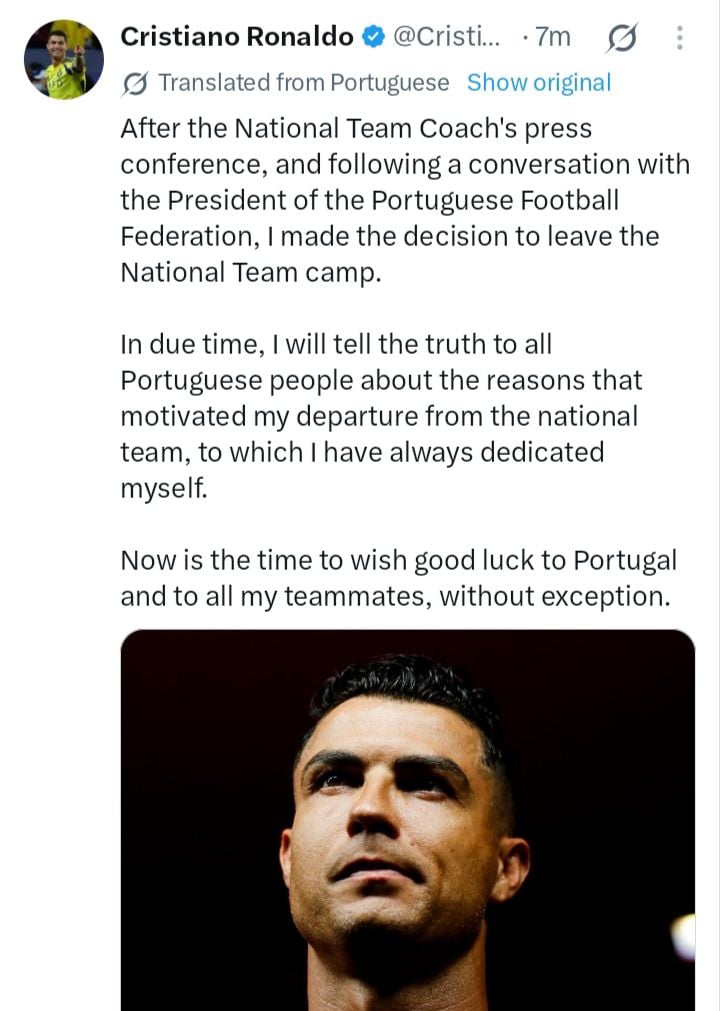 Cristiano Ronaldo announced his departure on Wednesday evening