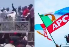 Crowd at the Zamfara Rally; Flag of the All Progressive Congress (APC)