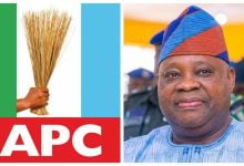 APC logo; Governor Ademola Adeleke