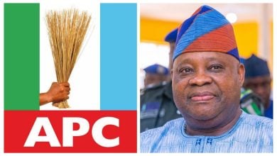 APC logo; Governor Ademola Adeleke