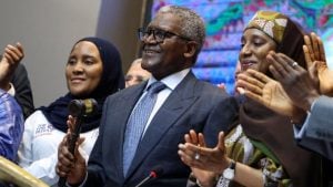 Aliko Dangote, President and Chief Executive Officer of Dangote Group attends the opening day of Dangote Refinery's initial public offering (IPO) at the Nigerian Exchange Group (NGX Group)