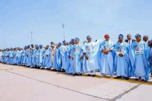 File: Tinubu, Shettima Arrive Kaduna For Campaign Flag-Off