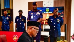 Peter Obi signing the condolence register at Nigerian Air Force facility in Abuja
