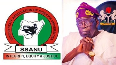 Senior Staff Association of Nigerian Universities (SSANU) Logo; President Bola Ahmed Tinubu